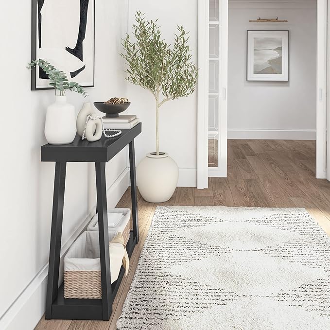 Plank+Beam Solid Wood Console Table with Storage, 36 Inch, Sofa Table with Shelf, Narrow Entryway Table for Hallway, Behind The Couch, Living Room, Foyer, Easy Assembly, Black