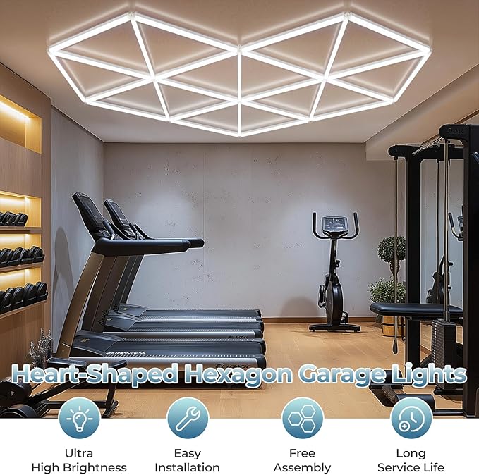 ALLYES Hexagon Garage LED Lights - Super Bright 27-Pack, 6500K Cool White for Auto Repair Shops, Gyms, Warehouse, basements, Car Wash Rooms