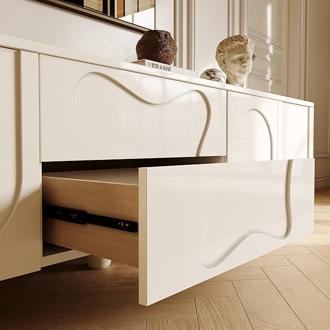 79 inch TV Stand for 75 inch TV, Modern White TV Stand with Storage, Entertainment Center with Cord Management for Living Room Bedroom