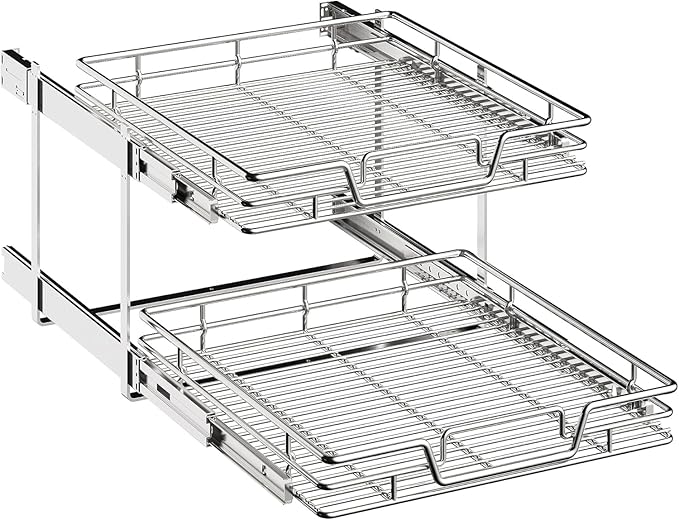 2pαck 2-Tier Kitchen Cabinet Pull Out Shelf and Drawer Organizer Slide Out Pantry Storaqe Basket in Multiple Sizes2pαck(19" W x 21" D)