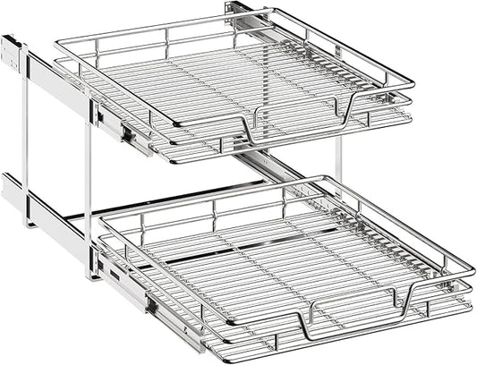 2pαck 2-Tier Kitchen Cabinet Pull Out Shelf and Drawer Organizer Slide Out Pantry Storaqe Basket in Multiple Sizes2pαck(19" W x 21" D)