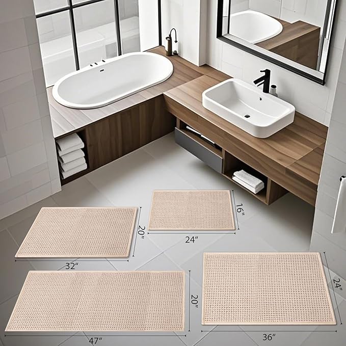 Bathroom Rugs Non Slip Washable, Super Absorbent Thin Bath Mat for Small Quick Dry Low Pile Bathroom Rug, (Khaki, 36″x24″)