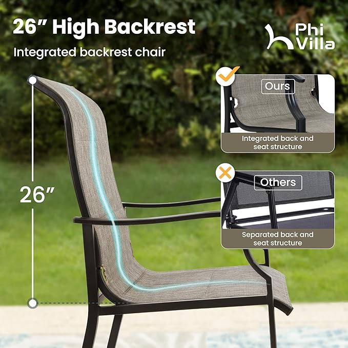 PHI VILLA 9 Piece Outdoor Dining Set for 8 Clearance, Patio Table and Chair Set with Expandable Metal Steel Table & Extra Large High Back Armrest Dining Chairs for Patio, Deck, Yard