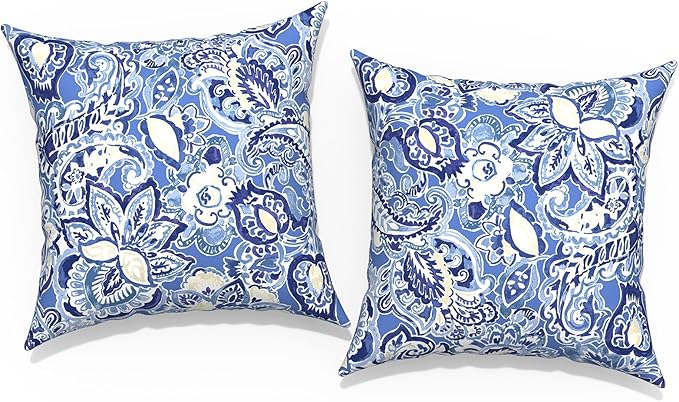 Outdoor Throw Pillow Covers 18”x18”, Decorative Pillow Covers for Patio Furniture, Modern Cushion Cases for Garden Couch Home Sofa Bed Office Chair, Pack of 2,Floral Bluish Violet