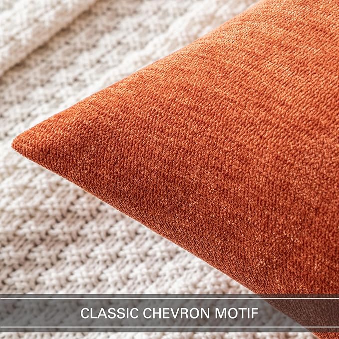 MIULEE Pack of 2 Burnt Orange Decorative Fall Pillow Covers 12x20 Inch Soft Chenille Couch Throw Pillows Farmhouse Cushion Covers for Home Decor Sofa Bedroom Living Room