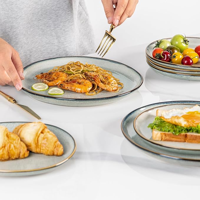 AmorArc Ceramic Dinnerware Sets,Handmade Reactive Glaze Stoneware Plates and Bowls Sets,Highly Chip and Crack Resistant | Dishwasher & Microwave Safe Dishes Set,Service for 4 (12pc)