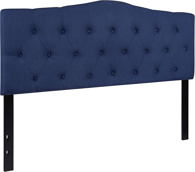 EMMA + OLIVER Tufted Upholstered Queen Size Headboard in Navy Fabric