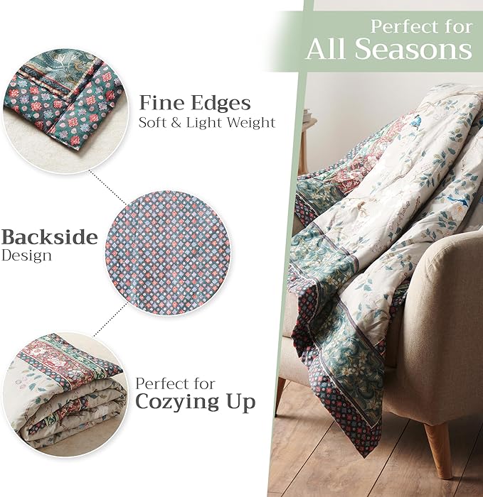 Maison d' Hermine Throw Blanket for Couch Lightweight Soft Warm Breathable Cotton Throw Blankets for Bed Girls Boys Women Men Gifts Sofa Travel Living Room Chair Bedding (60"x80", Osaka)