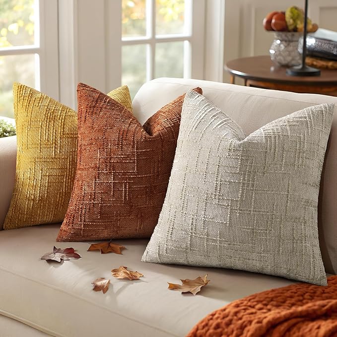 decorUhome Fall Rust Chenille Throw Pillow Covers 12x20 Set of 2 Thick Textured Slubby Couch Pillow Covers Farmhouse Accent Modern Neutral Decorative Pillow Cases for Bed Sofa Living Room