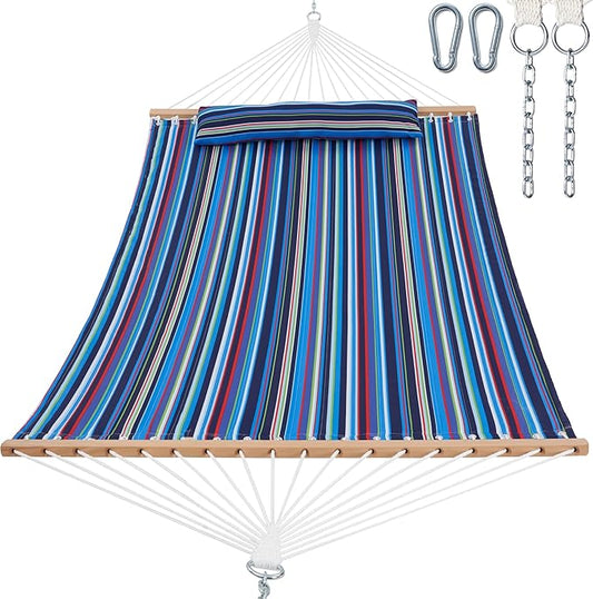 2 Person 12FT Hammocks for Outside, Double Quilted Fabric Outdoor Hammock with Spreader Bar, Large Removable Pillow, Storage Pockets, Carabiners, Max 475 lbs Capacity (Abyss Black)