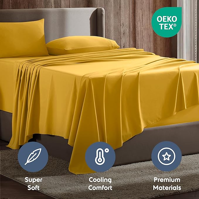 Nestl Full Sheet Set - Luxury 1800 Ultra-Soft Microfiber Full Bed Sheets - Double Brushed - Deep Pockets - Easy Fit - 4 Piece Set - Bedding Sheets & Pillowcases (Full, Yellow)