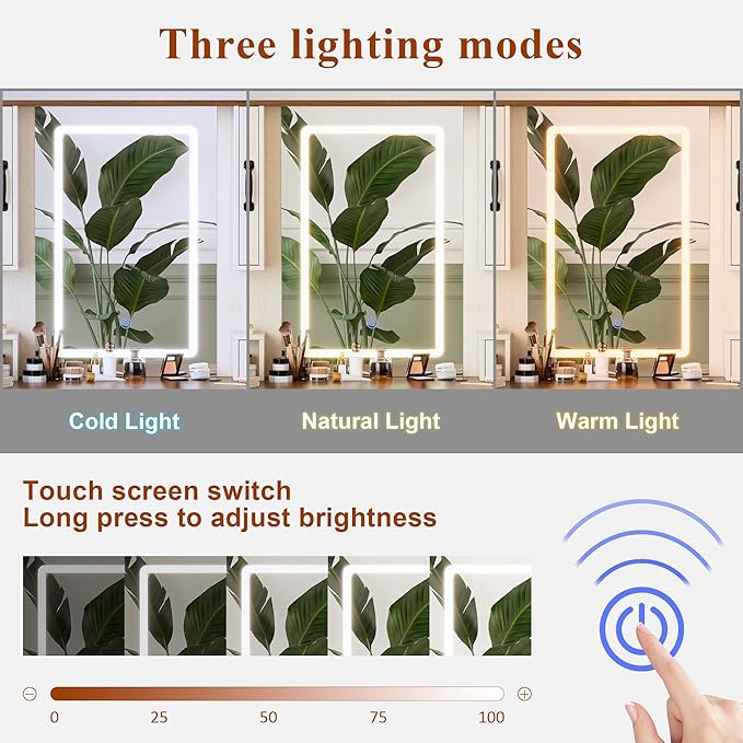 KAMABOKO Farmhouse Vanity Desk with Mirror and Lights, Large Makeup Vanity with 6 Drawers and 4 Storage Cabinets, 3 LED Lights Modes, White Dressing Table Set for Girls Bedroom