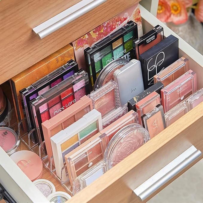 1pc Clear 7 Compartments Duty Multifunctional,Eyeshadow Palette Makeup Organizer Money Storage Rack,Desktop Cash Cosmetic Holder for Bathroom Vanity Countertop,Cosmetic Display Cases,Bags and Cases