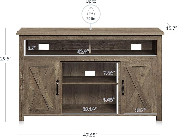 BELLEZE Modern 48 Inch Barn Door Wood TV Stand & Media Entertainment Center Console Table for TVs up to 50 Inches with Two Open Shelves and Cabinets - Corin (Classic Wood)