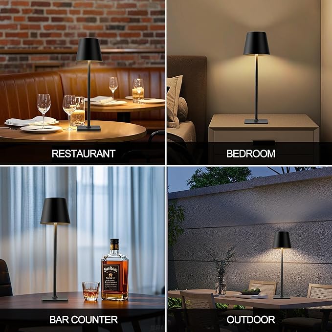 Cordless Table Lamps Rechargeable, Adjustable Height, 5200mAh Battery Operated Lamp, 3 Color Stepless Dimming Up, Outdoor Table Lamps for Dining, Bedroom, Outdoor (2 Pack)