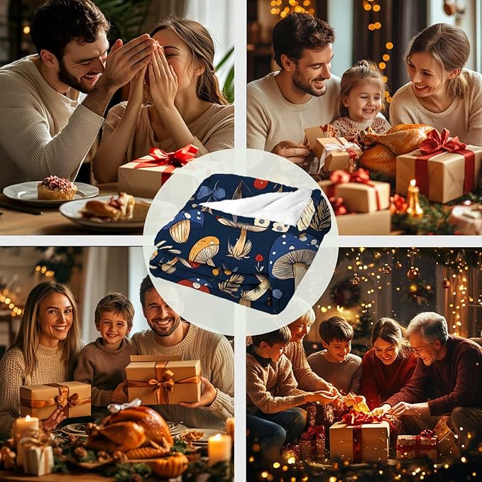 Mushroom Blanket Throw, Gifts for Women and Men, Lightweight Fleece for Decor, Hippie, 50x60 Inches