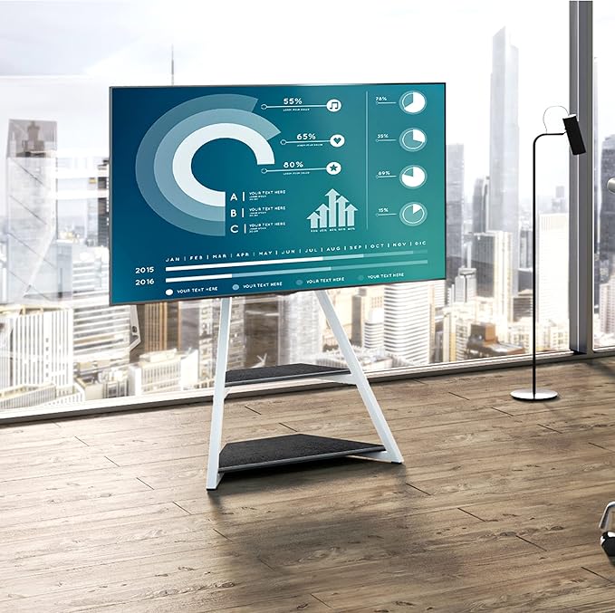 FITUEYES Design Corner TV Stand for 43 50 55 65 75 Inch TV, White TV Cart Floor Stand with Mount for LCD/LED Flat Curved Screens, Modern TV Stand with Wooden Storage Shelves, Eiffel Series