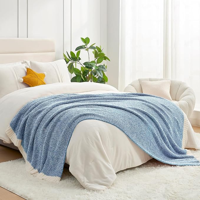 Snuggle Sac Heather Blue Bed Blanket Oversized Twin XL 66x90, Super Soft Warm Blankets for Bed, Living Room, Luxurious Microfiber Blanket Dupes, Heather Blue, 66x90