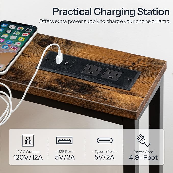 HOOBRO 55.1" Narrow Console Table with Power Outlets, 5.9" Behind Couch Table with Charging Station, Long Sofa Table, Skinny Entryway Table for Living Room, Hallway, Foyer, Rustic Brown BF145UXG01