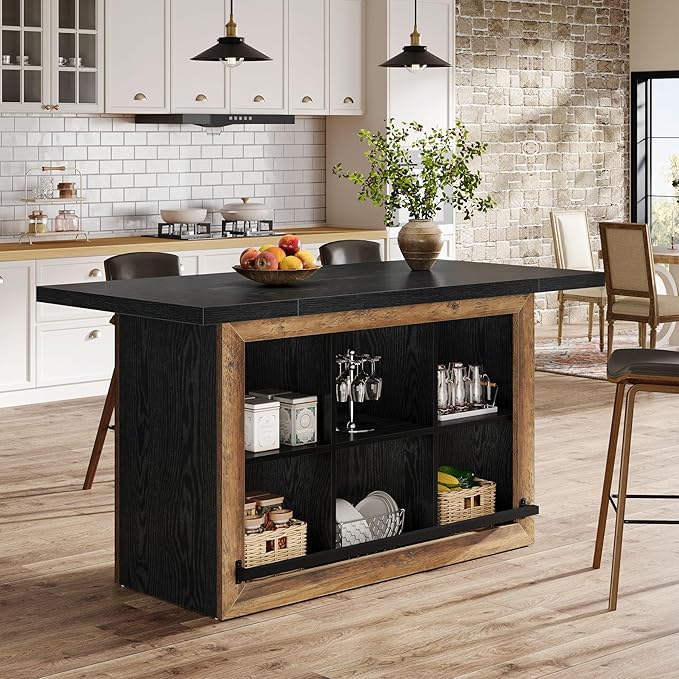 Tribesigns Kitchen Island with Storage, Counter Height Kitchen Island Table with 6 Open Cubbies and Footrests, Coffee Bar Table for Dining Room