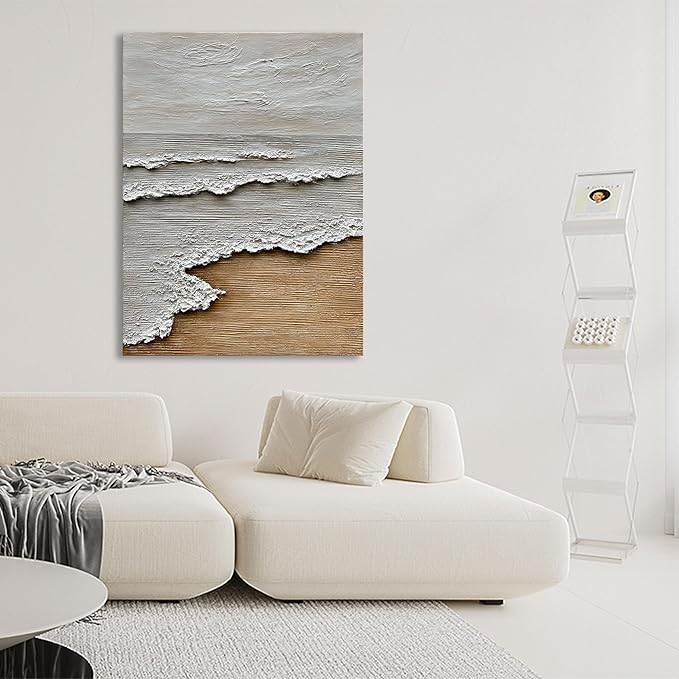 Art Hand Painted Modern Abstract Art Oil Painting White Sea Wave Landscape Home Office Corridor Wall Decorative Art 40x28 Inch