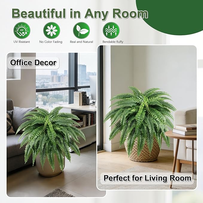 ALAGIRLS 45 Inch Artificial Boston Fern Bush with 55 Branches, Large Faux Ferns for Outdoors, Artificial Plants Suitable for Office & Living Room Decor, UV-Resistant（Pot is not Included）