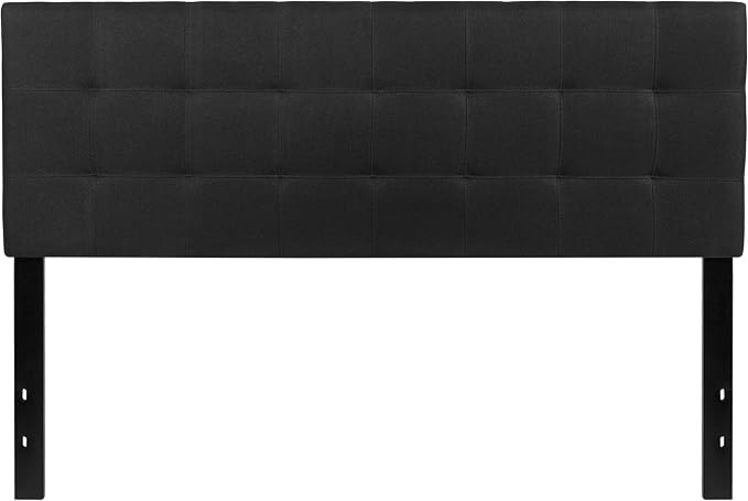 EMMA + OLIVER Quilted Tufted Upholstered Queen Size Headboard in Black Fabric