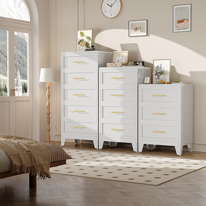 Metal Dresser Tall Narrow Dresser for Bedroom Chest, 53.46" H Drawer Chest, Closet Dressers & Chests of Drawers for Living Room, Hallway (5 Drawers White 24inch Wide)