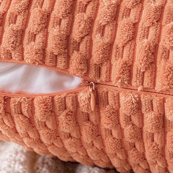 MIULEE Throw Pillow Covers Soft Corduroy Decorative Set of 2 Boho Striped Pillow Covers Pillowcases Farmhouse Home Decor for Couch Bed Sofa Living Room Spring 16x16 Inch Coral Red