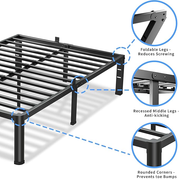 12 Inch Twin Size Bed Frame, 3500Lbs Heavy Duty Metal Platform with Round Corner Legs Mattress Slide Stopper, Steel Slat Support No Box Spring Needed, Noise Free, Non-Slip, Easy Assembly