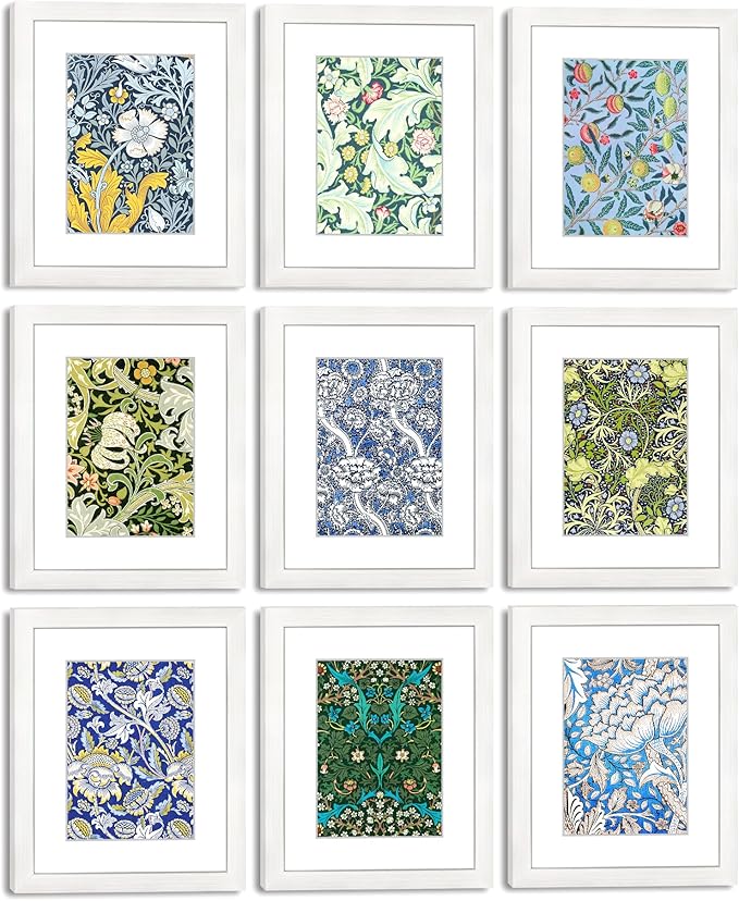 8x10 Picture Frame Set of 9 for Pictures 5x7 with Mat or 8x10 Without Mat, Wall Gallery or Tabletop display Photo Frames in White