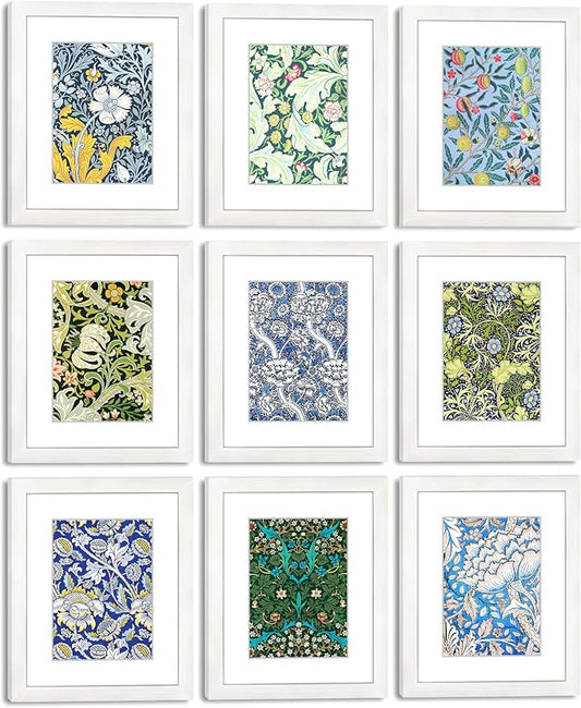 8x10 Picture Frame Set of 9 for Pictures 5x7 with Mat or 8x10 Without Mat, Wall Gallery or Tabletop display Photo Frames in White