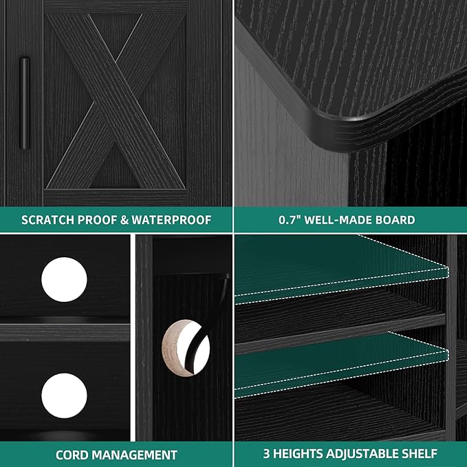 YITAHOME Corner TV Stands for Living Room, Black Entertainment Center with Storage, Farmhouse TV Stand for 55 inch TV w/Power Outlets, TV Console Media Cabinet, Black