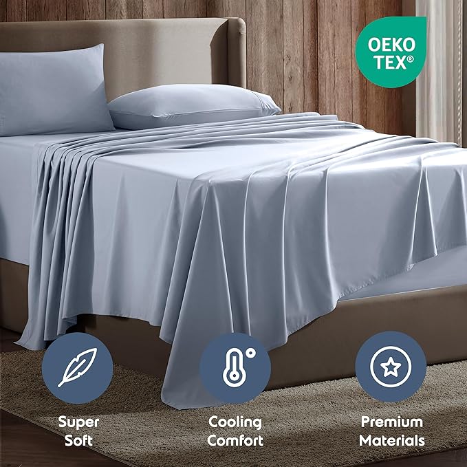 Nestl Split King Sheet Set - 1800 Ultra-Soft Microfiber Bed Sheets - Double Brushed - Deep Pockets - Easy Fit - 5 Piece Set - Bed Sheets & Pillowcases (Split King, Ice Blue)