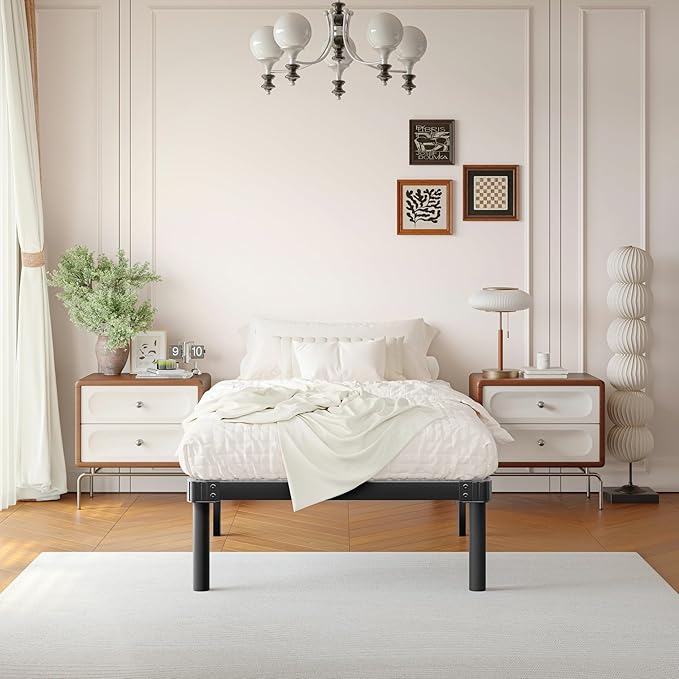 ZIYOO 16 Inch Twin Size Metal Platform Bed Frame with Heavy-Duty Steel Slat Support, No Box Spring Needed, Under Bed Storage Space, Easy Assembly, Noise-Free, Sturdy & Durable, Black