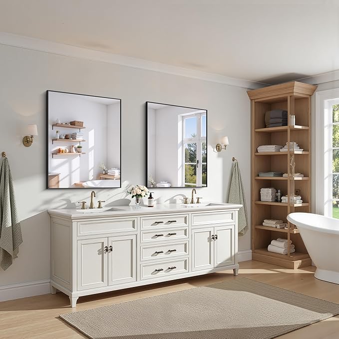 KOCUUY 30x36 Inch Large Black Wall Mounted Mirror,Aluminum Framed Decorative Rectangular Bathroom Mirror for Wall Over Sink,Vanity Mirror for Bedroom Living Room Bathroom,Functional Oversized Mirror