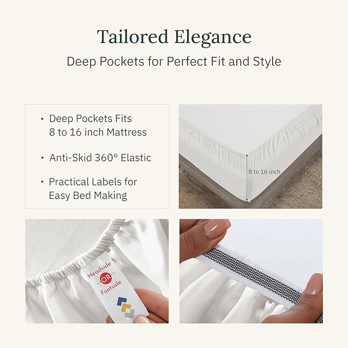 California Design Den Certified Luxury 100% Egyptian Cotton Bed Sheets - King Sheets Set with Deep Pockets, Sateen Weave, Cool and Durable Luxury Bedding Set - Creamy Ivory