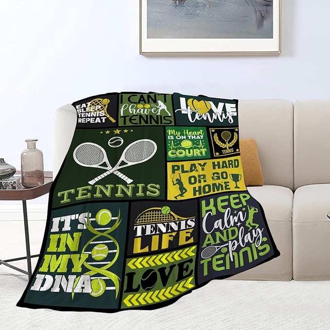 banonaty Tennis Blanket Sport Throw Blanket Cozy Fleece Flannel Plush Bedding Tennis Gifts for Women Men Lover Coach Boys Girls Youth Adult Stuff Plush for Couch Sofa Bed Decor 40"X50"