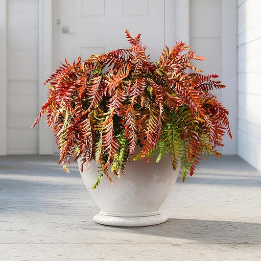 Artificial Fern Plants 10 Pcs Artificial Bush Fern Plants Realistic Fake Stems Plant Fake Shrubs Greenery for Indoor Outdoor Porch Patio Window Farmhouse Garden Office Decor (10 Pcs Red)