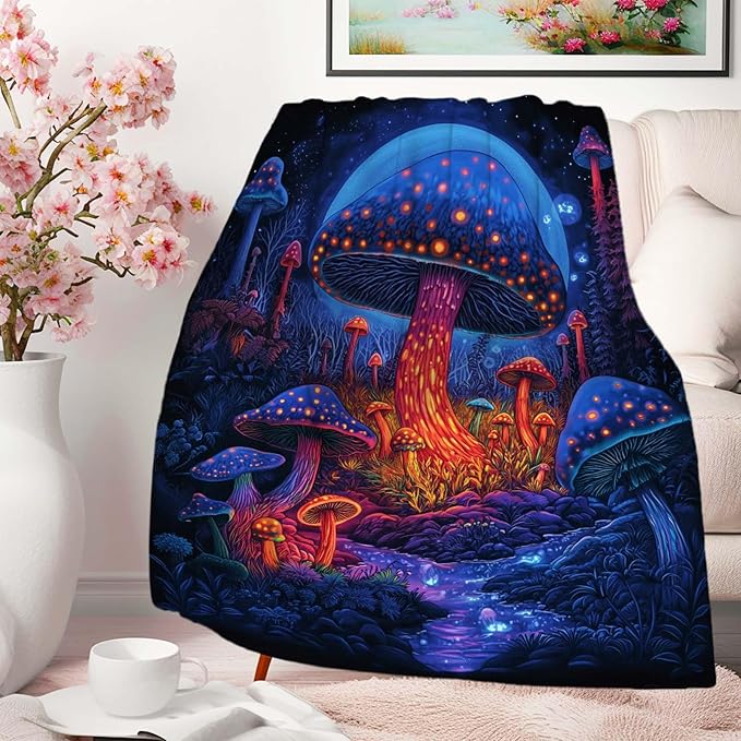 Mushroom Blanket Throw, Mushroom Gifts for Women and Men, Soft Lightweight Fleece for Bedroom, Living Room, and Decor, 50x60 Inches