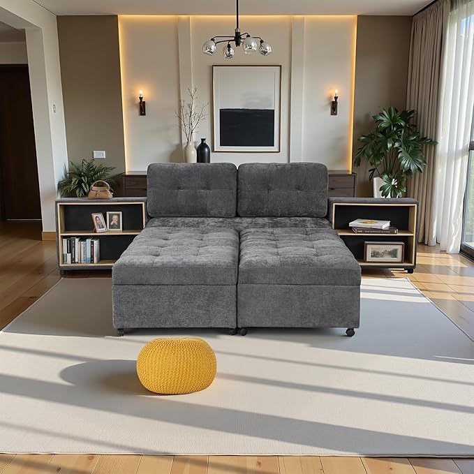 121.2" Sectional Couch, Versatile Sofa Bed Modular Sofa with Two Storage Racks, Sectional Couches for Living Room and Office, Dark Grey