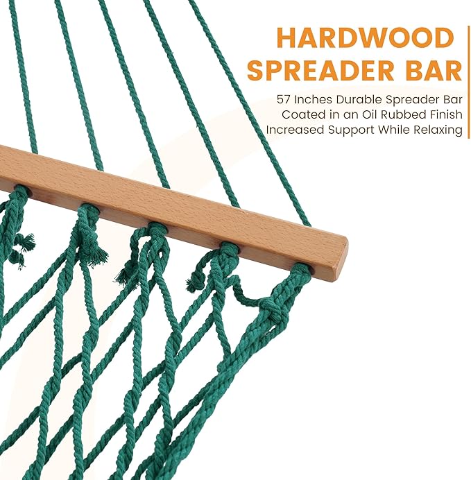 Lazy Daze Hammocks 12FT Double Rope Hammocks, Hand Woven Cotton Hammock with Pillow & Spreader Bar for Outside, Patio, Poolside, FIT 13-15 Foot Stand, Max 450 Lbs, Natural, 141 x 57 inches