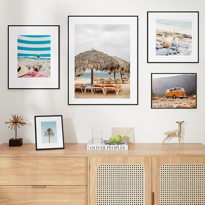 16x24 Frame | 16x24 Poster Frame With Mat For 12x18 | Metal Aluminum Picture Frame With Tempered Glass | Minimalist Modern Poster Frame | Hanging Hardware Included | Set of 2, Black