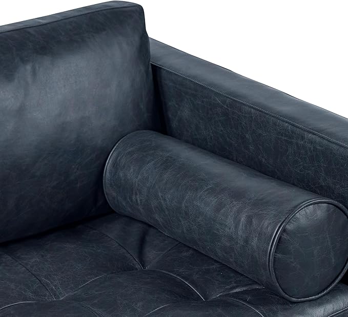 POLY & BARK Napa 82" Leather Pull-Out Convertible Sleeper Sofa in Midnight Blue