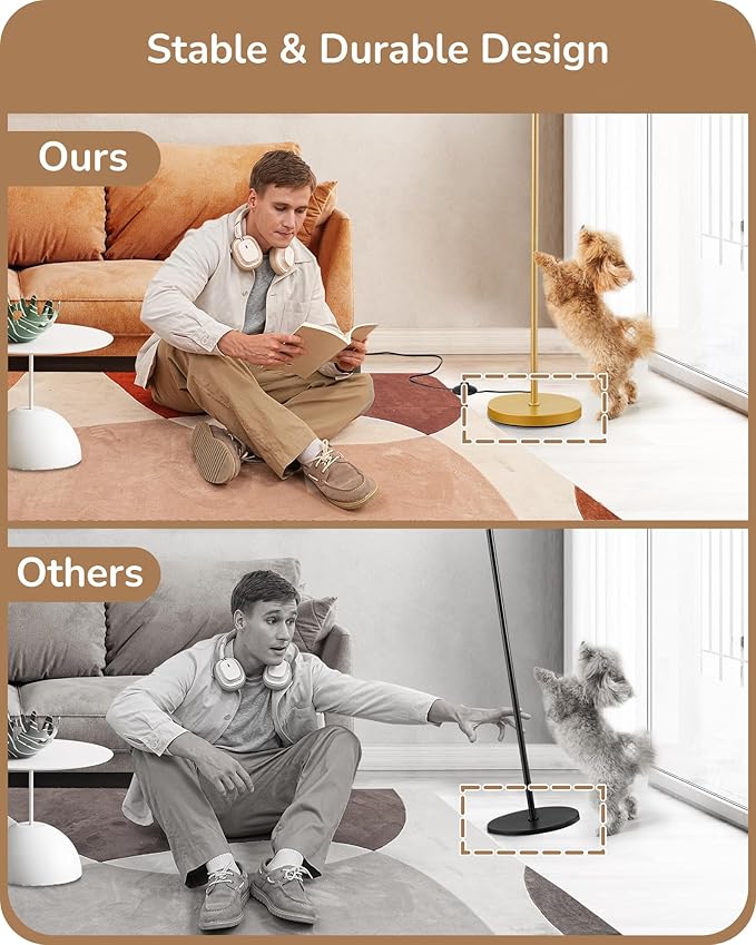 EDISHINE Floor Lamps for Living Room, 63.7in Minimalist Standing Lamp with Foot Pedal Switch, Modern Floor Lamp for Bedroom, Office, Nursery, 3 Color Temperature, 9W Bulb Included, Gold