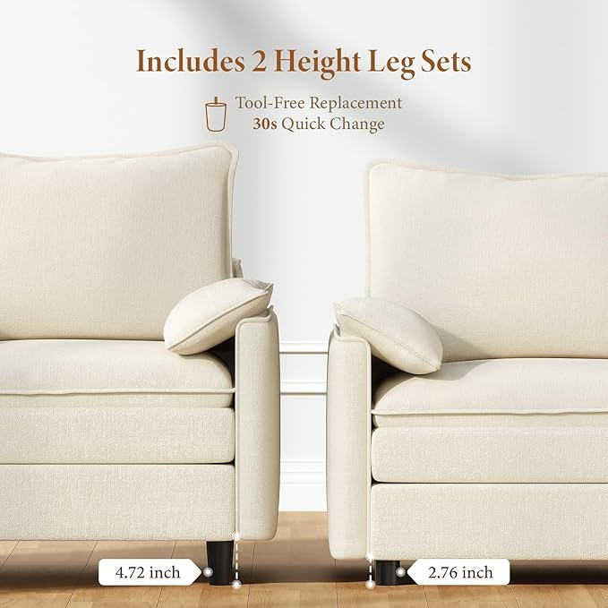 Vesgantti 40" Single Seat Sofa, Comfy Cloud Couch Deep Seat Upholstered Couch Chenille Modern Sofa with Armrest Pillow, Easy Assembly for Living Room, Bedroom and Apartment, Beige