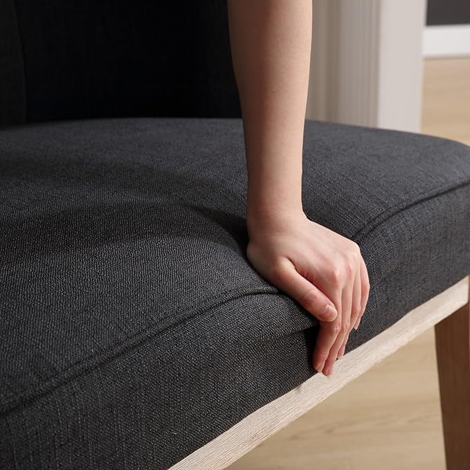 Accent Arm Chair with Wood Legs, Comfy Barrel Side Chair Linen Upholstered Reading Chairs with Back for Living Room Bedroom, Charcoal