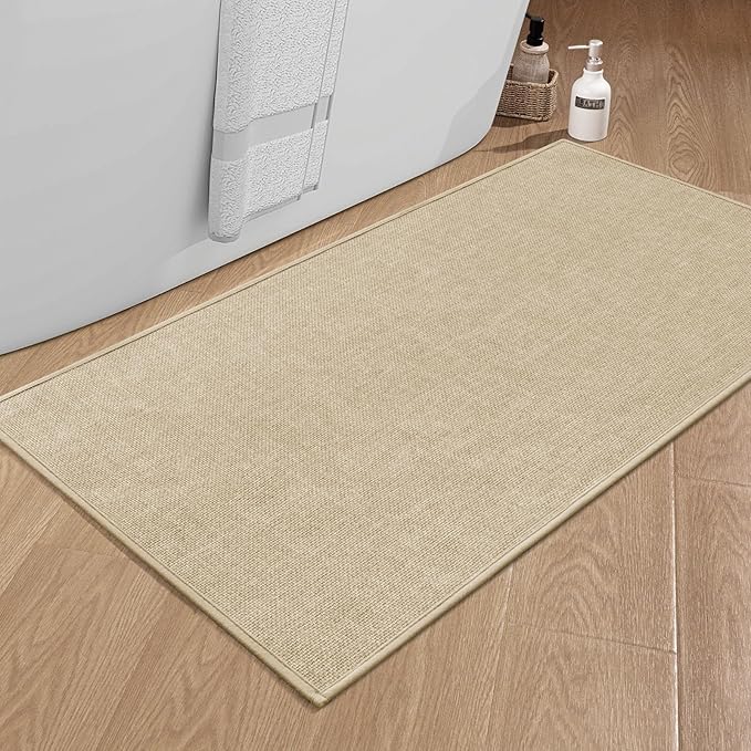 chakme Bathroom Rugs Mat 47x25, Ultra Thin Non Slip Bath Mat Large Quick Dry Absorbent Bath Mat for Bathroom Floor, (Light Beige, 47"x25")
