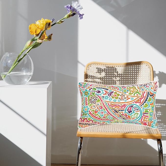 FUNHOME Set of 2 Outdoor Lumbar Pillows with Insert, 12”x20” Water-Repellent Fade Resistant Patio Lumbar Pillow, Decorative All Weather Lumbar Pillows for Home Coach Sofa Use-Melora Paisley