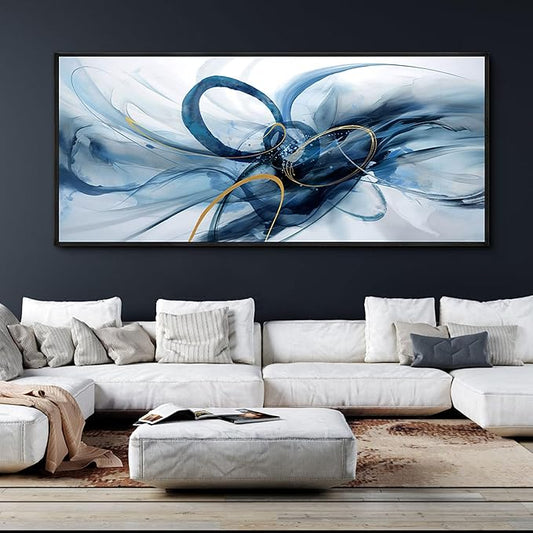 XLSJERST Extra Large Size Abstract Wall Decor Living Room - Modern Canvas Wall Art Blue and White Picture Artwork for Office Bedroom Home Decoration